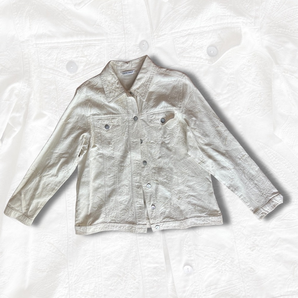 Laura Ashley Women's White Jean Jacket